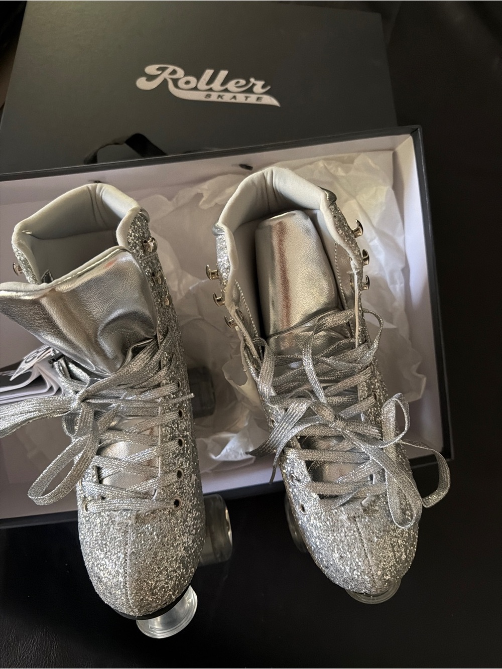 Zara Silver Glitter High-Top Roller Skates
